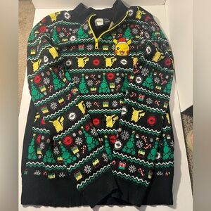 POKÉMON Festive Santa Pikachu Half-Zip Pullover /Ugly Christmas sweater Sz Med